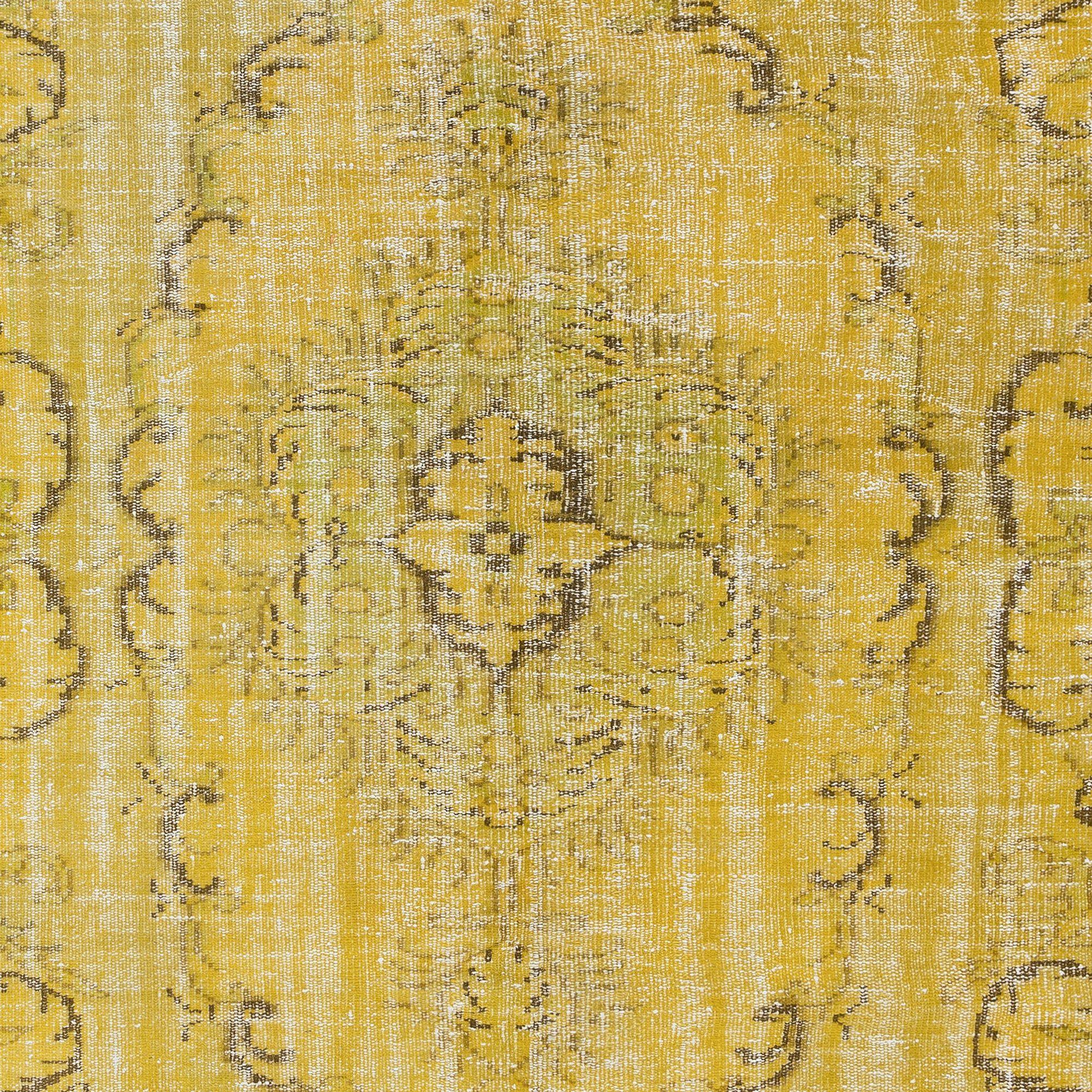 Modern 5.4x8.6 Ft Upcycled Handmade Turkish Area Rug, Yellow Over-Dyed Wool Carpet For Sale
