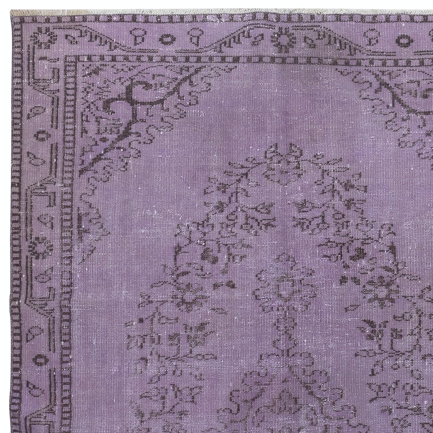 Turco Tappeto d'area contemporaneo antibatterico 5.4x8.7 Ft in viola, Hand Made in Turchia in vendita
