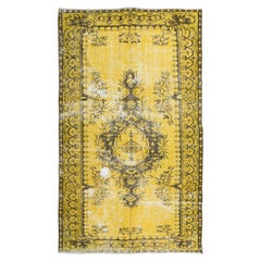 Gelber 5,4x8.7 Ft Distressed-Teppich für moderne Inneneinrichtung, handgefertigt in der Türkei