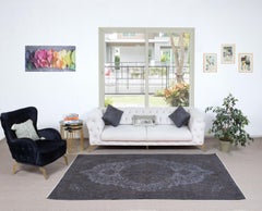 5.4x8.7 Ft Gray Modern Area Rug, Room Size Carpet, Handmade Living Room Carpet