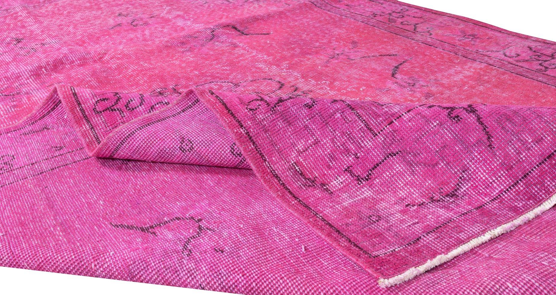 Art déco Tapis du milieu du siècle fait à la main en rose fuchsia avec motif chinois Art Déco 5,4x8,7 Ft en vente