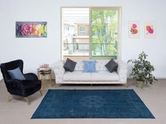 5.4x8.7 Ft Handmade Navy Blue Area Rug, Modern Handmade Turkish Floor Covering (Tapis de sol turc fait à la main)