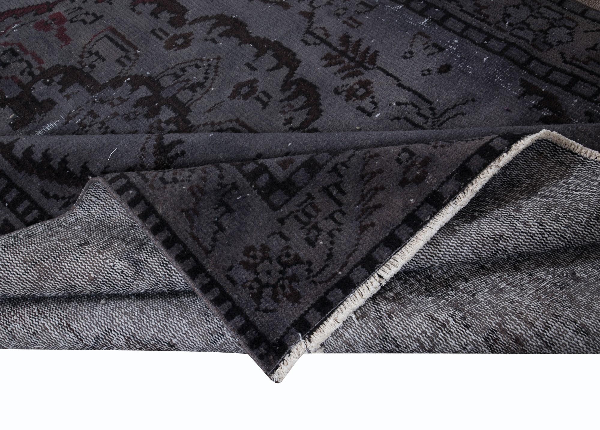 Hand-Woven 5.4x8.7 Ft Handmade Turkish Rug in Dark Gray, Great 4 Modern Interiors For Sale