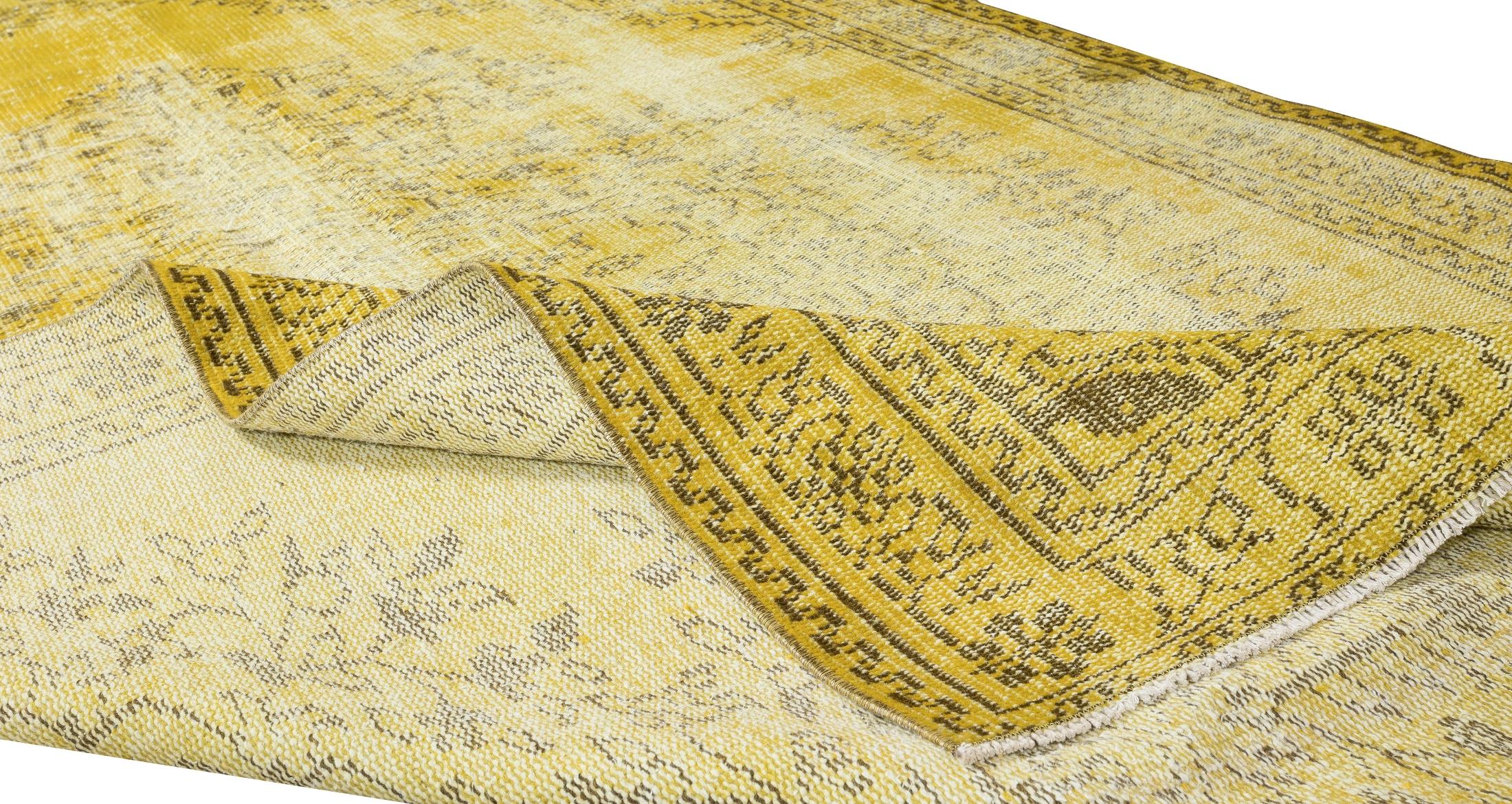 Hand-Knotted 5.4x8.7 Ft Handmade Turkish Rug Over-Dyed in Yellow. Great 4 Modern Interiors For Sale