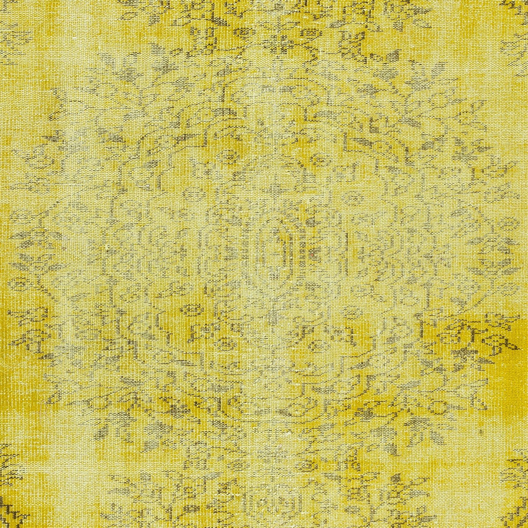 20th Century 5.4x8.7 Ft Handmade Turkish Rug Over-Dyed in Yellow. Great 4 Modern Interiors For Sale