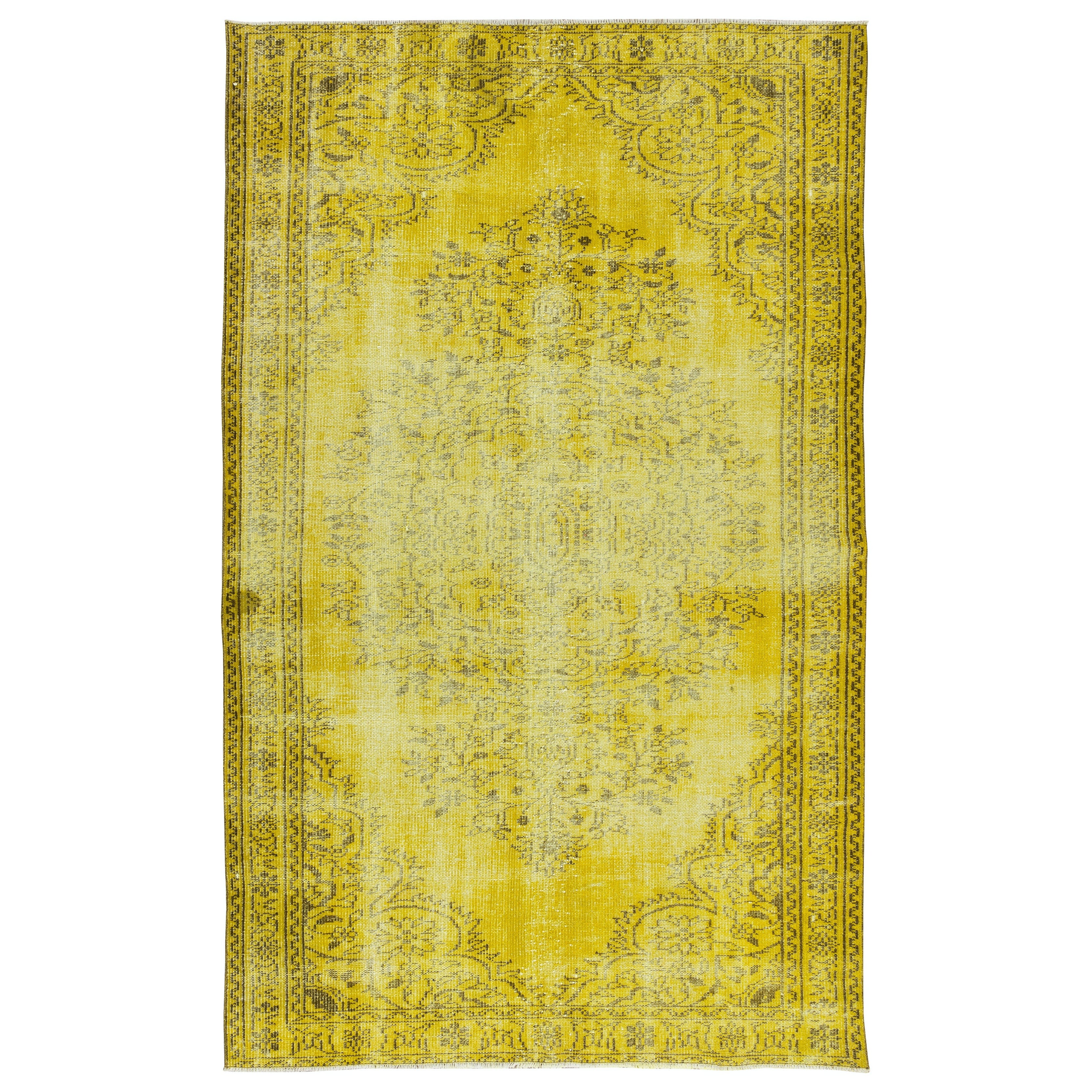 5.4x8.7 Ft Handgefertigter Türkischer Teppich Over-Dyed in Gelb. Great 4 Modern Interiors