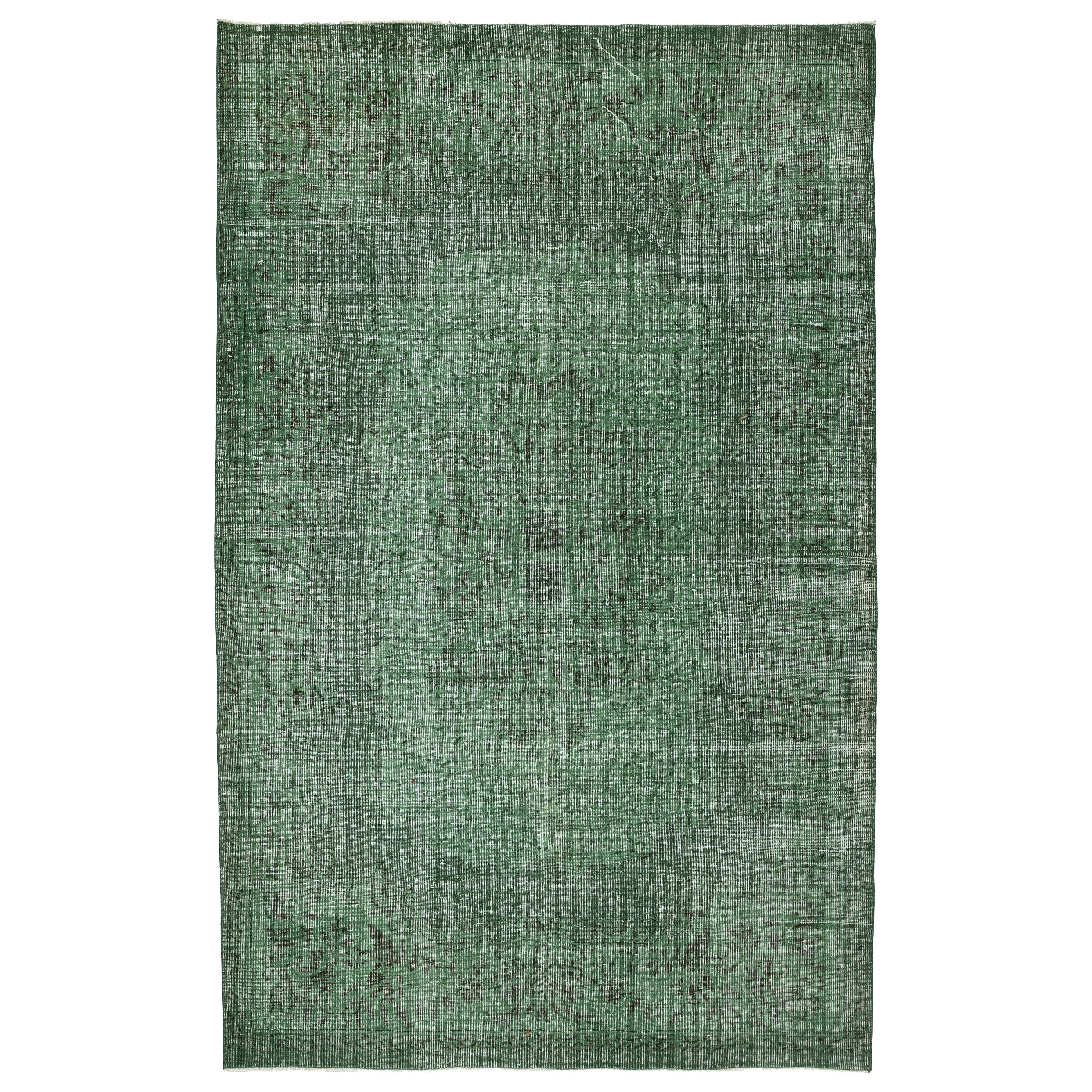 5.4x8.7 Ft Modern Grün Türkisch Teppich. Vintage Handmade Wool Area Rug