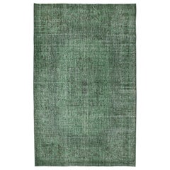 5.4x8.7 Ft Modern Grün Türkisch Teppich. Vintage Handmade Wool Area Rug