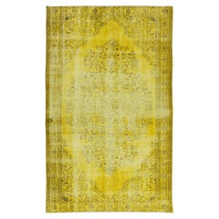 Tapis turc vintage en laine peint en jaune 5,4x8,7 Ft. 4 intérieurs modernes