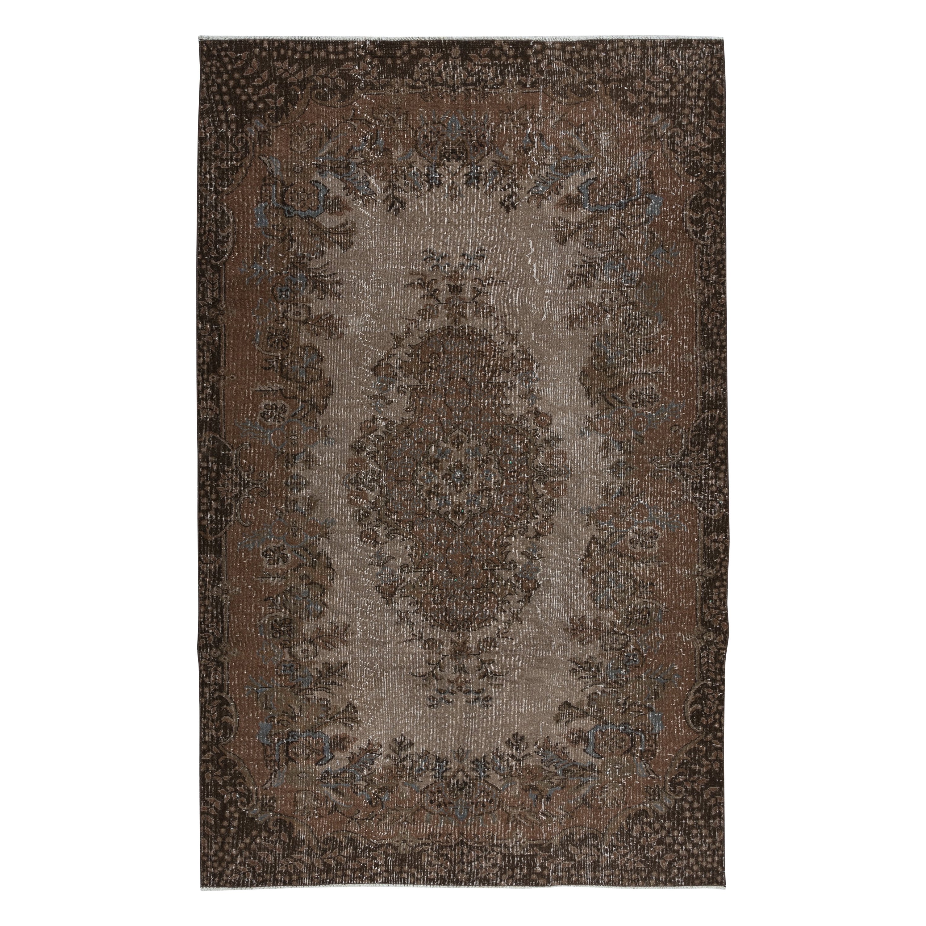 Tappeto turco rustico 5.4x8.7 Ft, Tappeto marrone fatto a mano Contemporary