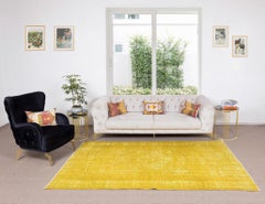 Alfombra contemporánea de lana turca anudada a mano en amarillo liso de 2,5 x 2,7 metros