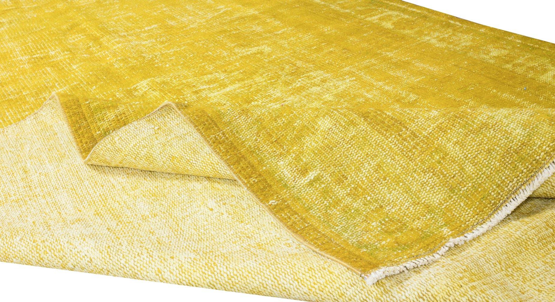 5.4x8.7 Ft Contemporary Hand Knotted Türkische Wolle Bereich Teppich in Plain Gelb (Moderne) im Angebot