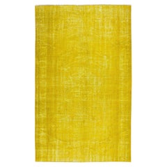 Vintage 5.4x8.7 Ft Contemporary Hand Knotted Turkish Wool Area Rug in Plain Yellow