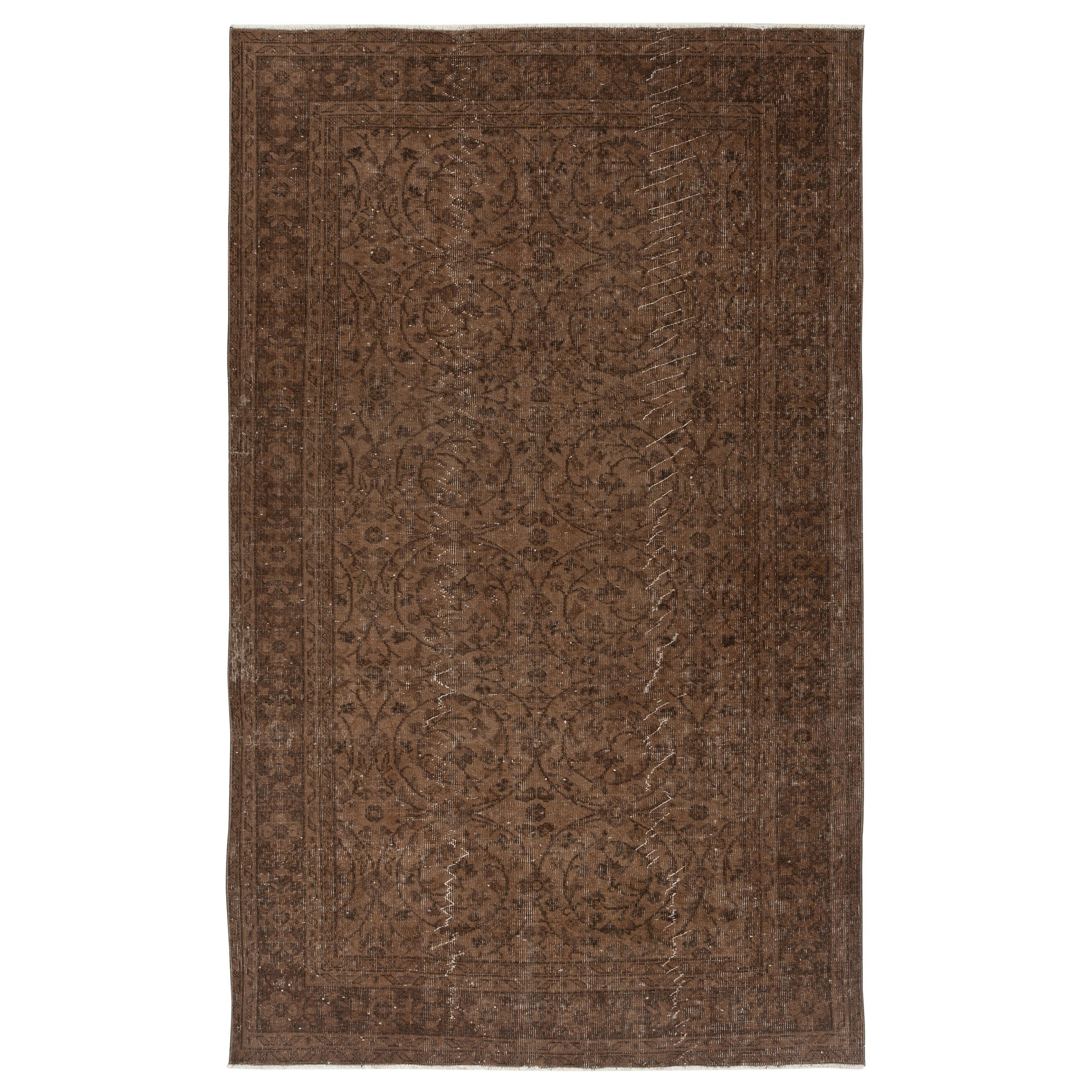 5.4x8.7 Ft Vintage Handmade Turkish Rug Overdyed in Braun für moderne Interieurs