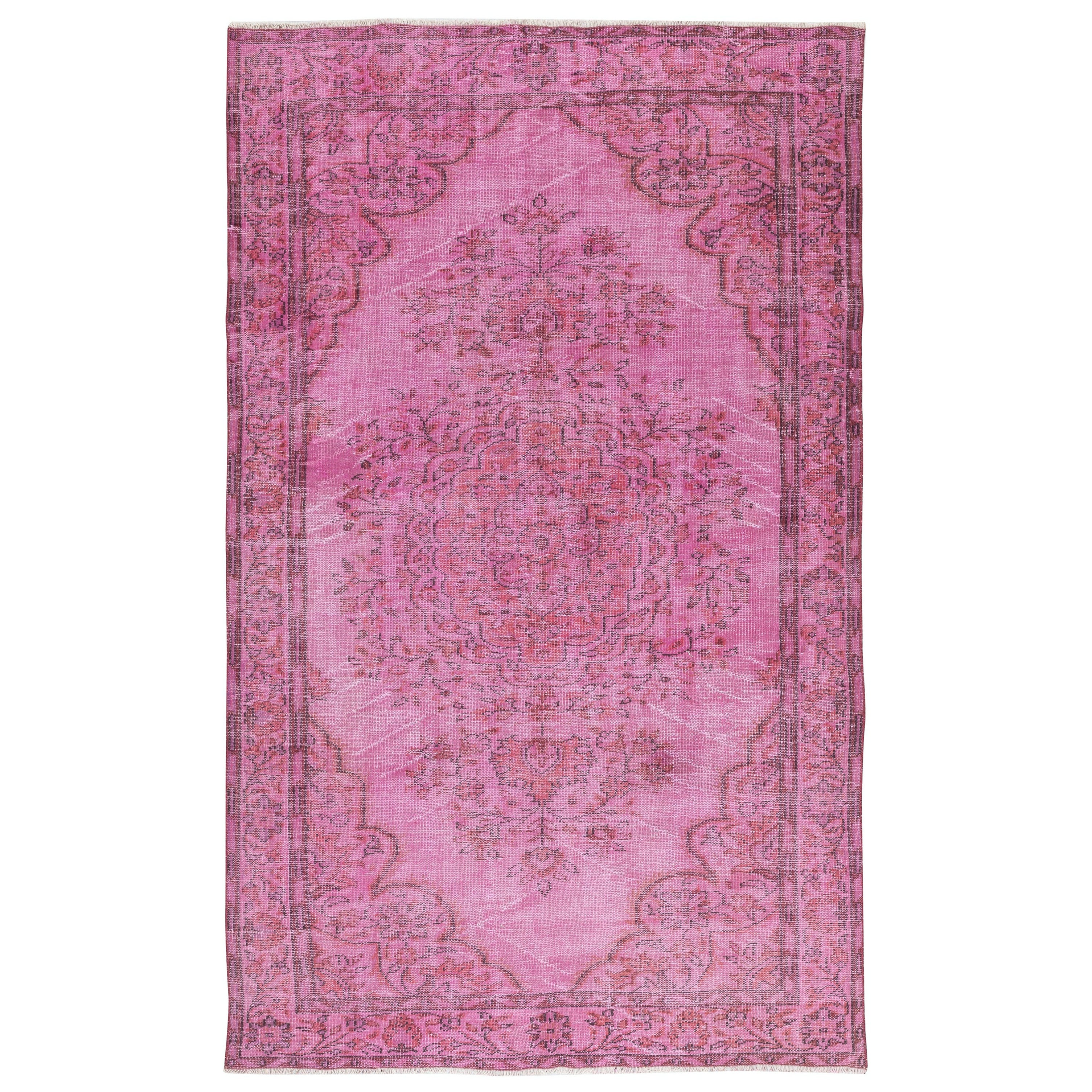 Tappeto turco vintage fatto a mano 5,4x8,7 Ft sovratinto in rosa per interni moderni