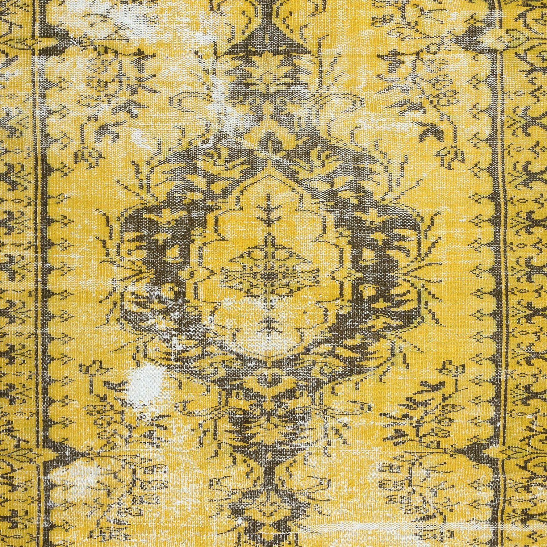 Turkish 5.4x8.7 Ft Yellow Rug for Modern Interiors, Hand Knotted in Central Anatolia For Sale