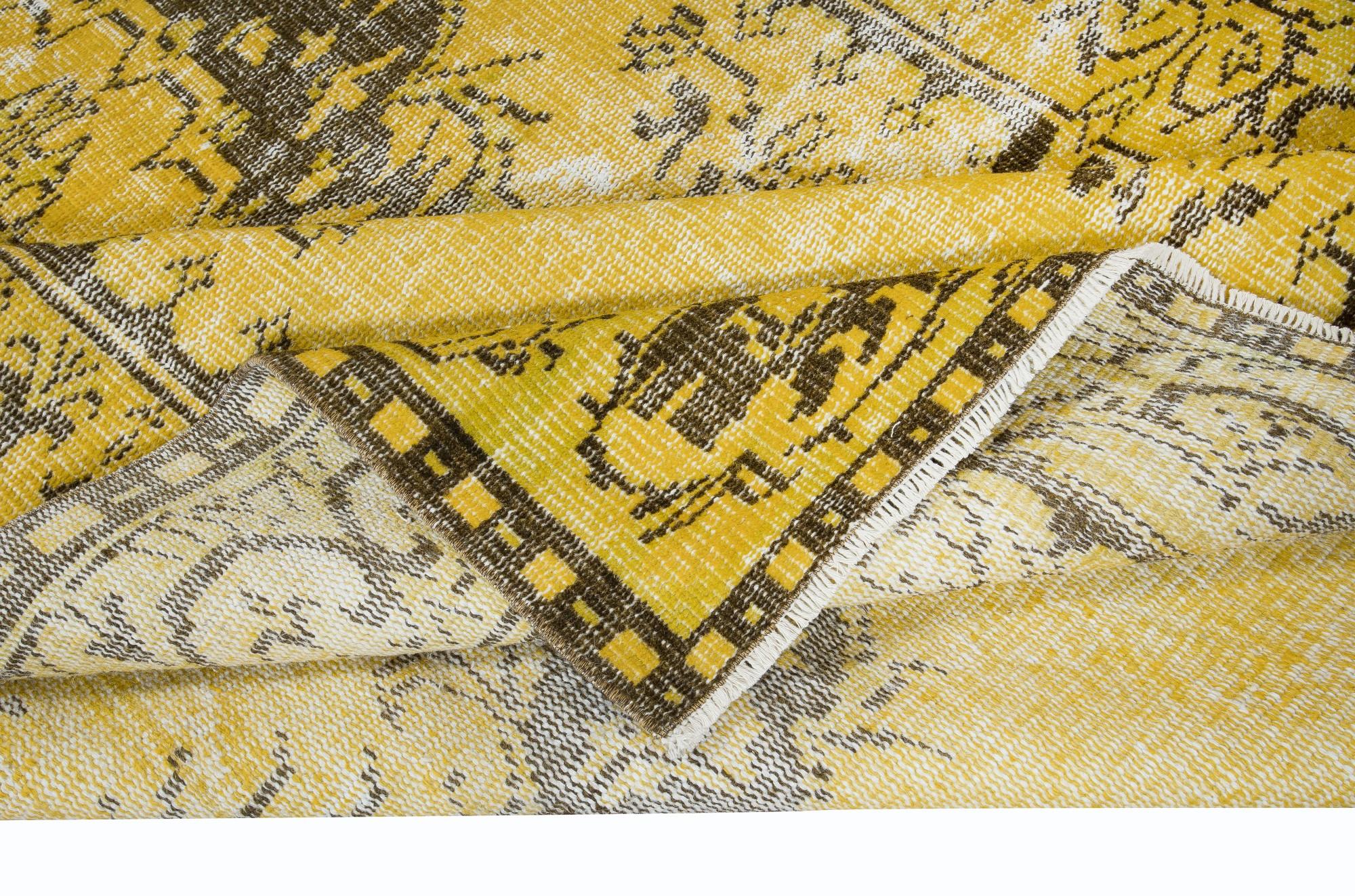Hand-Woven 5.4x8.7 Ft Yellow Rug for Modern Interiors, Hand Knotted in Central Anatolia For Sale