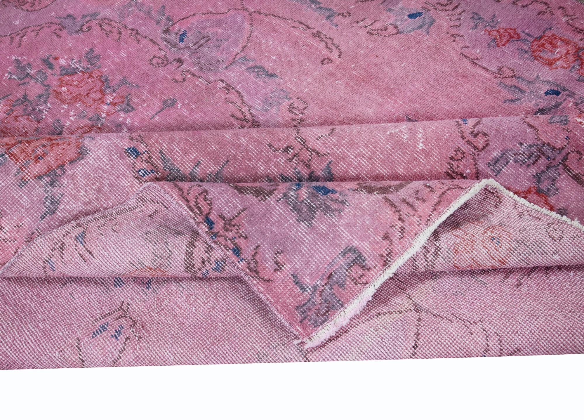 Alfombra turca contemporánea con motivos florales, rosa suave, hecha a mano, de 2,5 x 2,8 metros Turco en venta