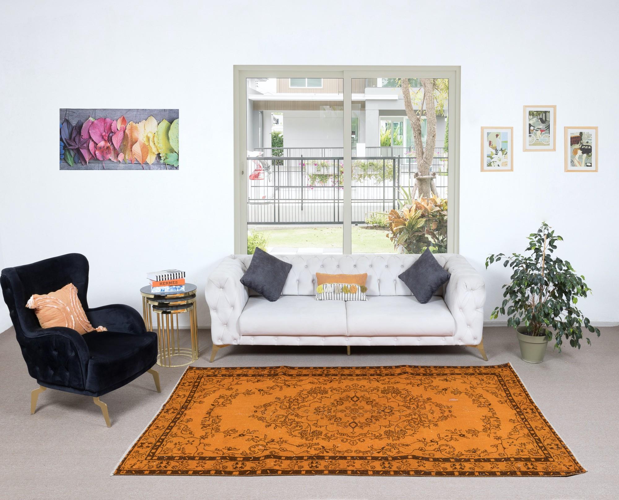 20th Century 5.4x8.8 Ft Home Decor Rug, Handmade Floor Covering, Orange Turkish Modern Rug For Sale