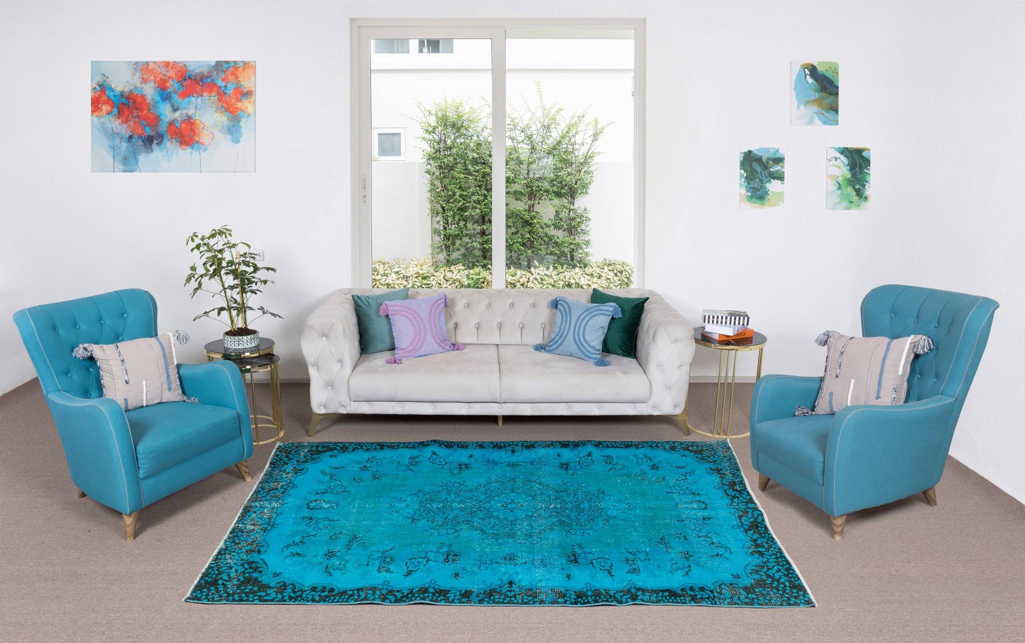 Our over-dyed rugs are all hand-knotted vintage pieces that are recreated in our workshop to cater to a wider range of interior design choices from modern to coastal, from industrial to rustic/cottage. These 50 to 70 year-old rugs were hand-knotted