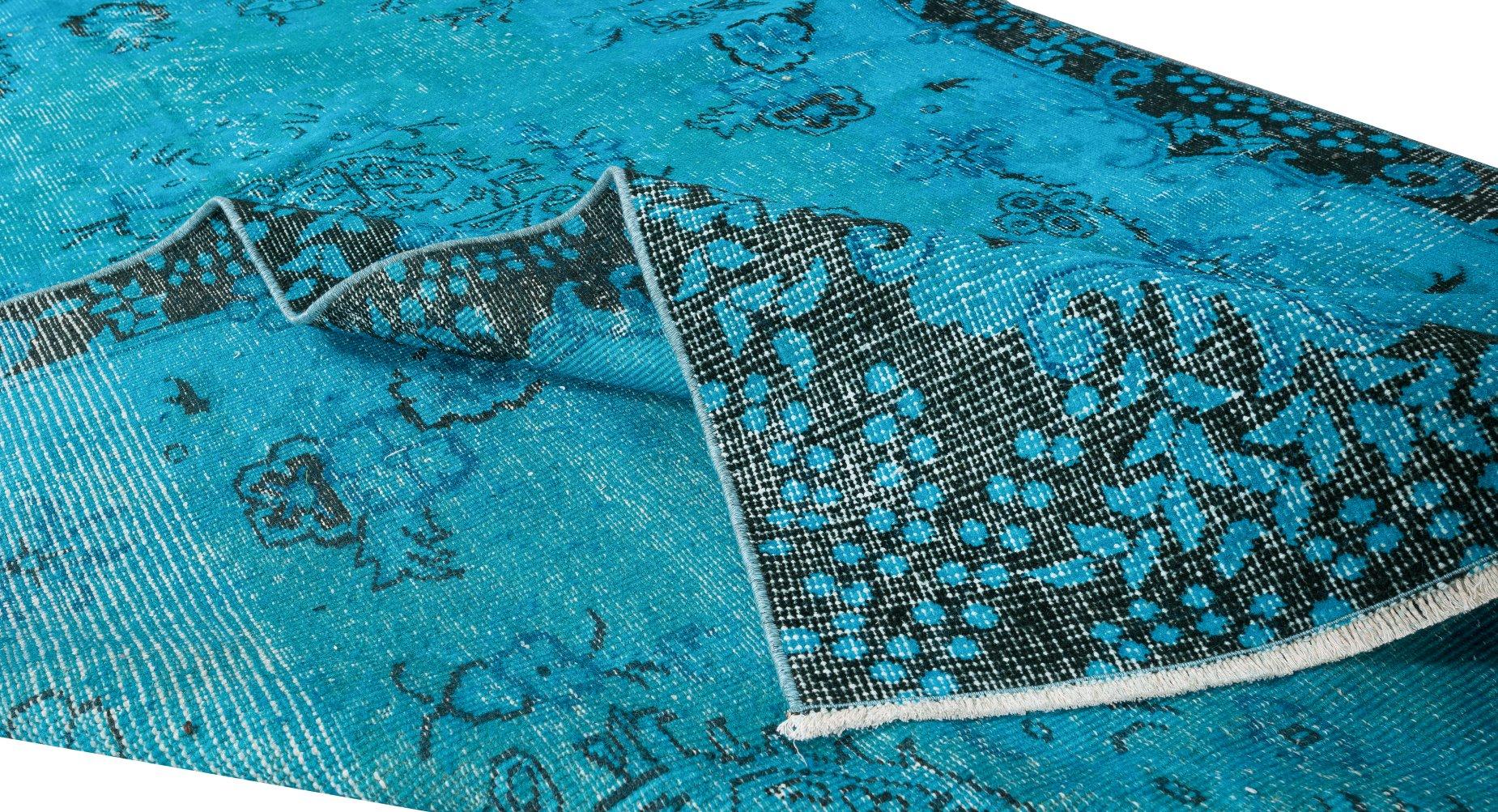5.4x8.8 Ft Modern Handmade Area Rug. Trkischer Over-Dyed-Teppich in Teal, Vintage (Moderne) im Angebot