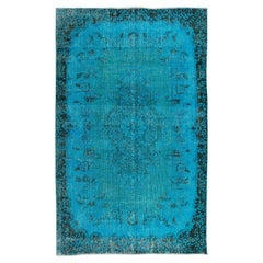 5.4x8.8 Ft Modern Handmade Area Rug. Vintage Turkish Carpet Over-Dyed in Teal