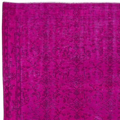 5.4x8.8 Ft Modern Handmade Turkish Bohem Rug in Hot Pink with Floral Design