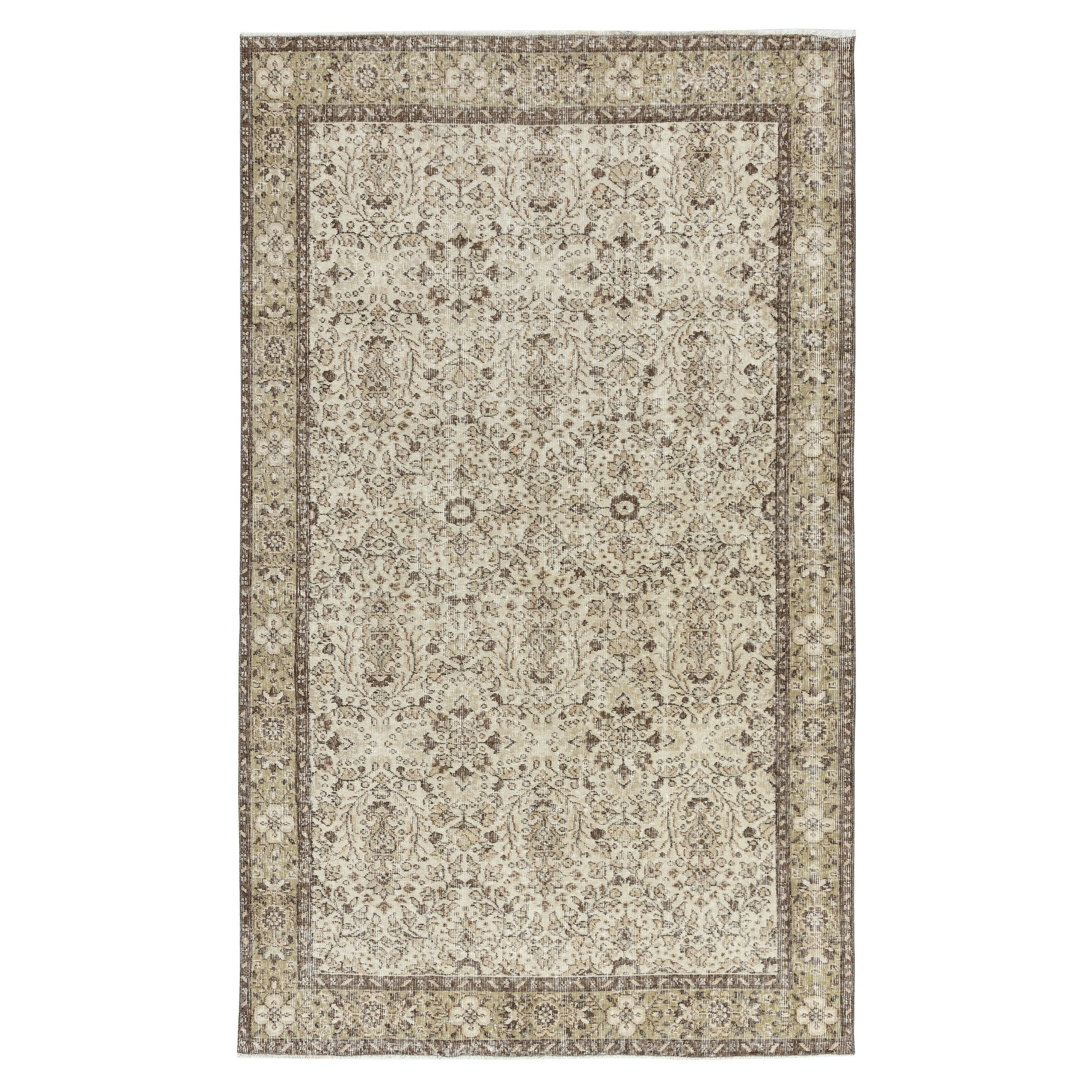 5.4x8.8 Ft Vintage Floral Design handgefertigt Beige Wolle Teppich für Bauernhaus Dekor