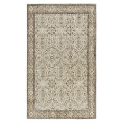 5.4x8.8 Ft Vintage Floral Design Handmade Beige Wool Rug for Farmhouse Decor
