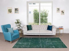 Vintage Handmade Turkish Rug Over-Dyed in Green for Modern Interiors