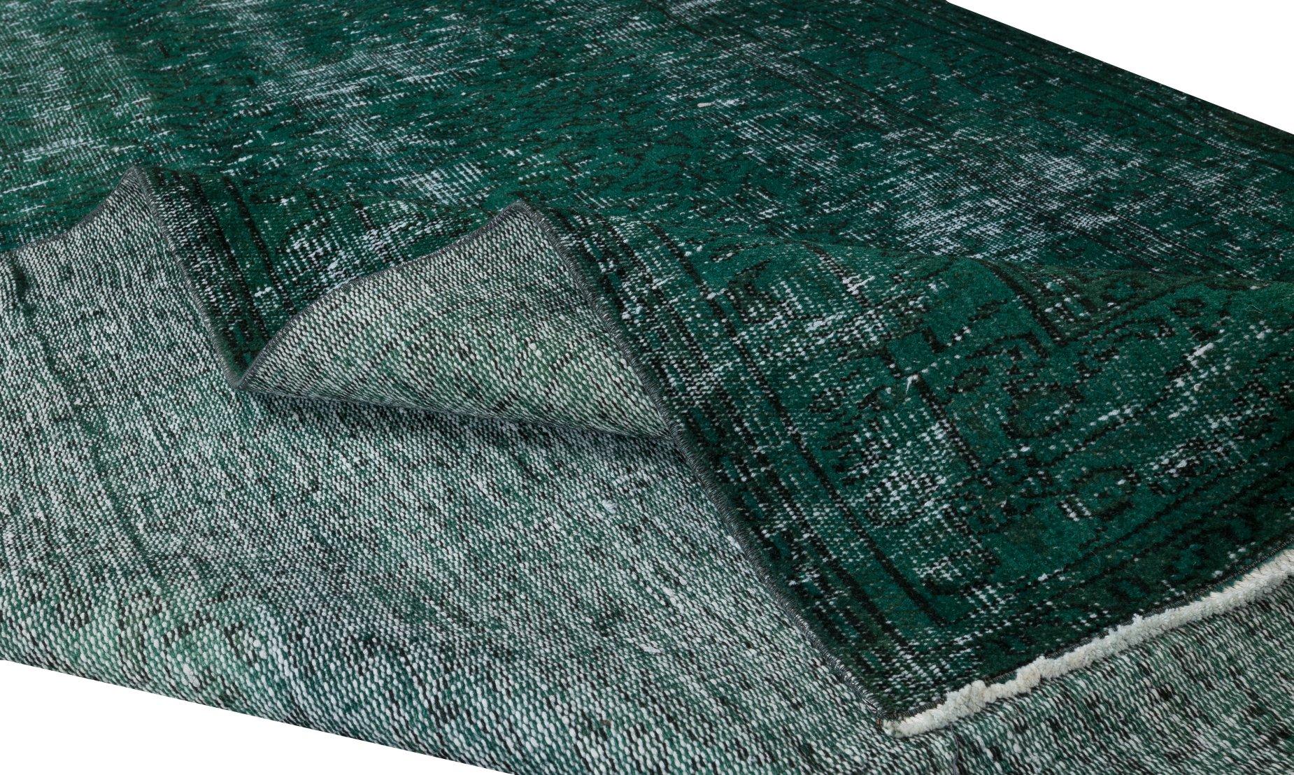 Hand-Knotted Vintage Handmade Turkish Rug Over-Dyed in Green for Modern Interiors For Sale