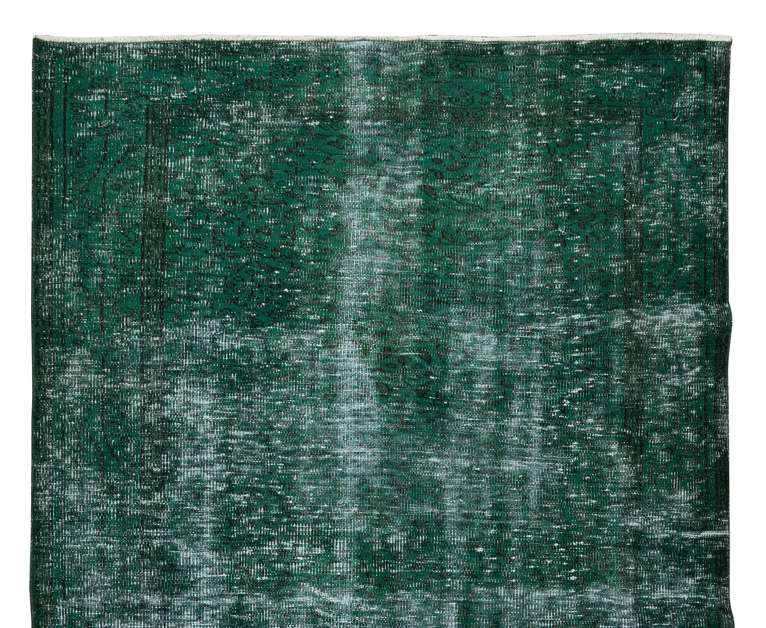 Vintage Handmade Turkish Rug Over-Dyed in Green for Modern Interiors In Good Condition For Sale In Philadelphia, PA