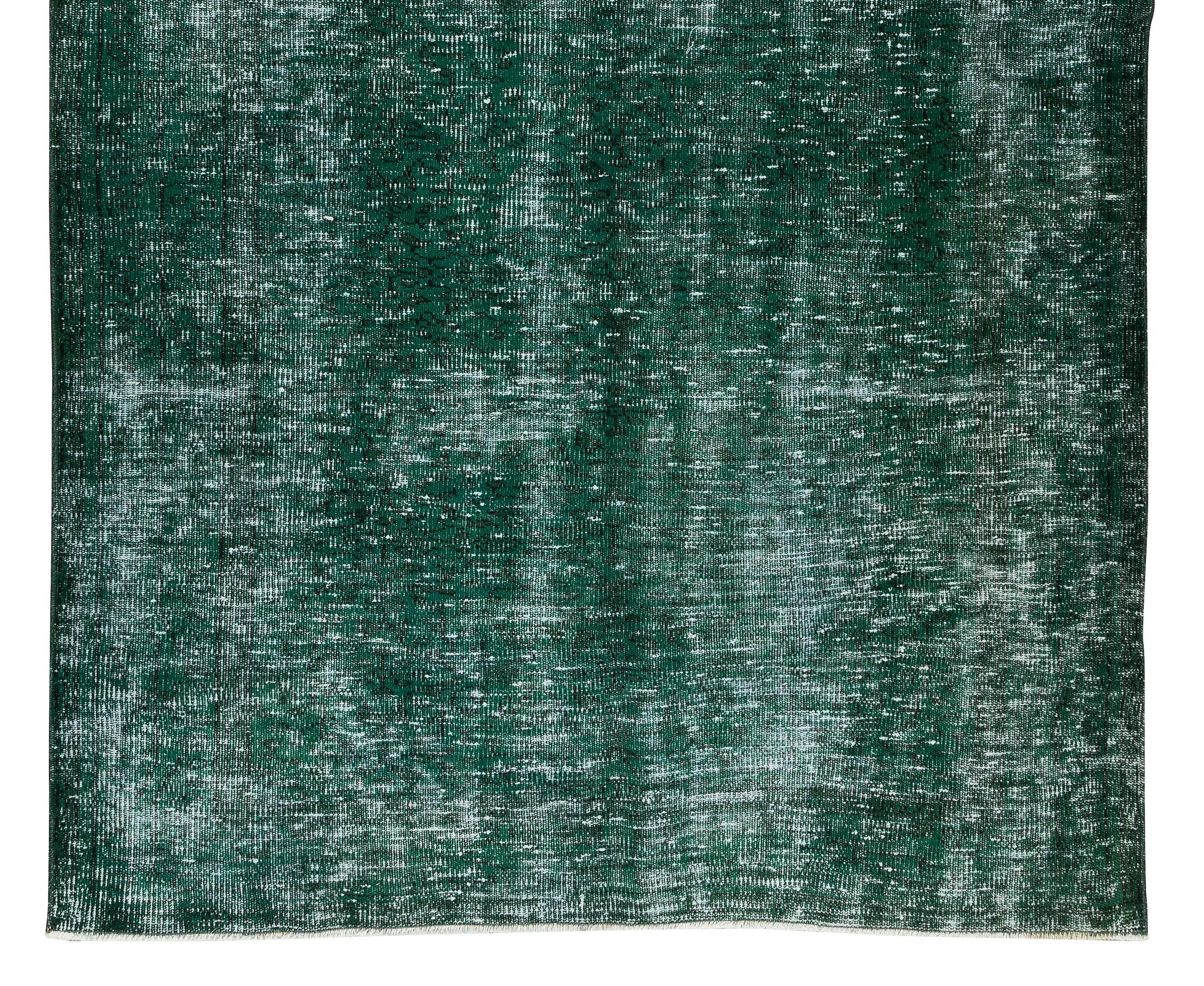 20th Century Vintage Handmade Turkish Rug Over-Dyed in Green for Modern Interiors For Sale