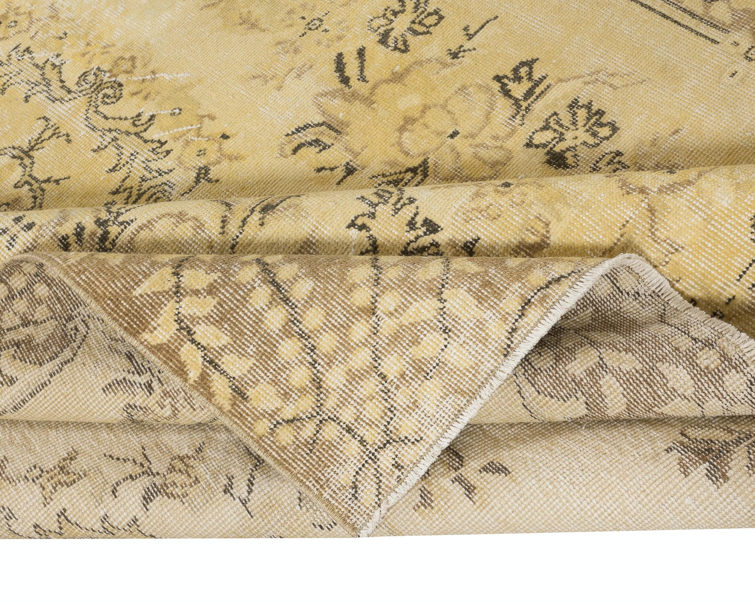 Hand-Knotted 5.4x8.8 Ft Yellow Color Overdyed Modern Turkish Rug, Handmade Floor Covering For Sale