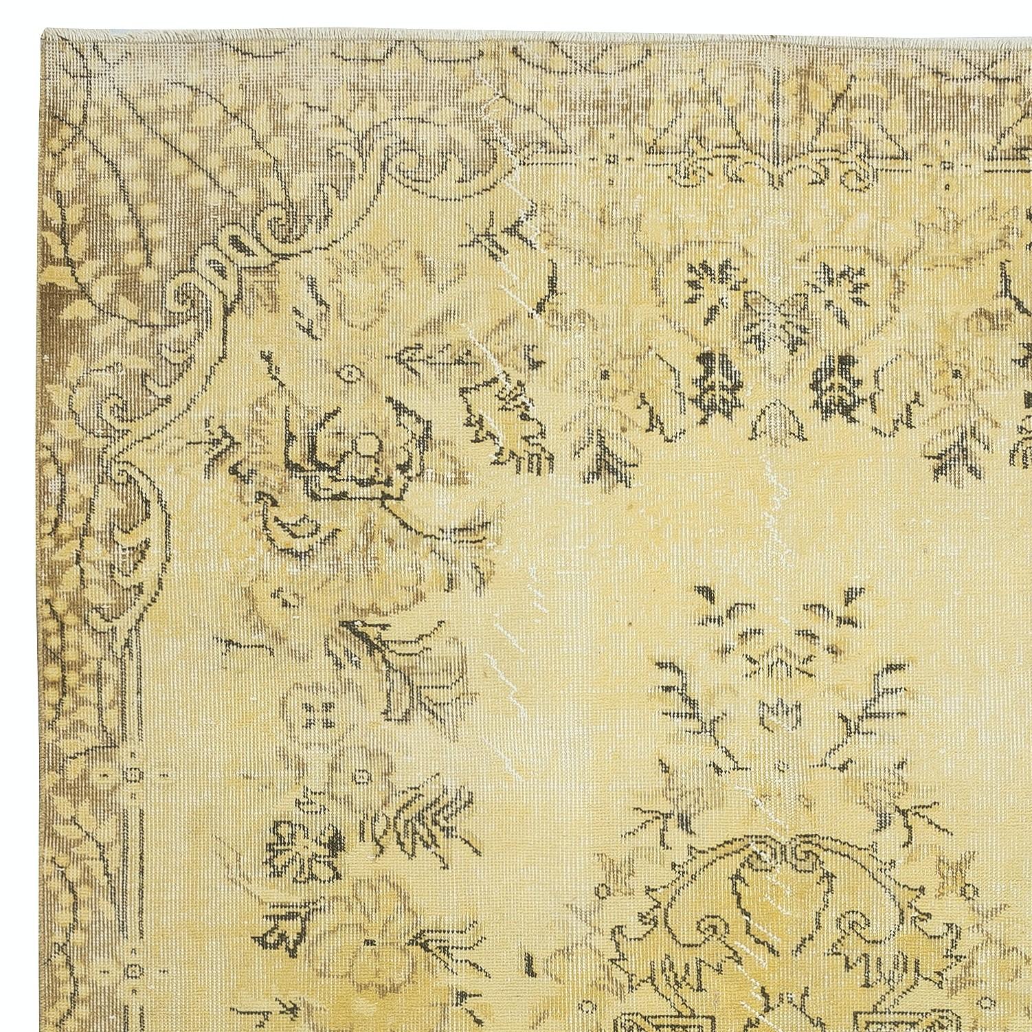 5.4x8.8 Ft Yellow Color Overdyed Modern Turkish Rug, Handmade Floor Covering In Good Condition For Sale In Spring Valley, NY