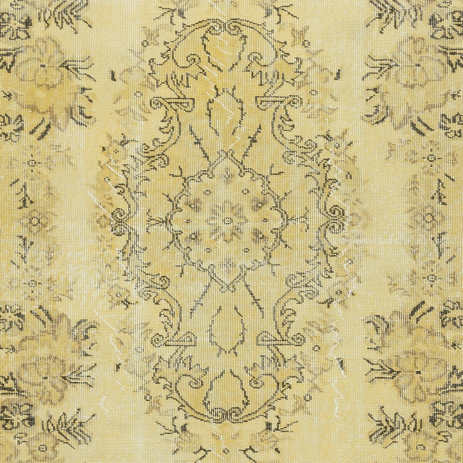 Mid-20th Century 5.4x8.8 Ft Yellow Color Overdyed Modern Turkish Rug, Handmade Floor Covering For Sale