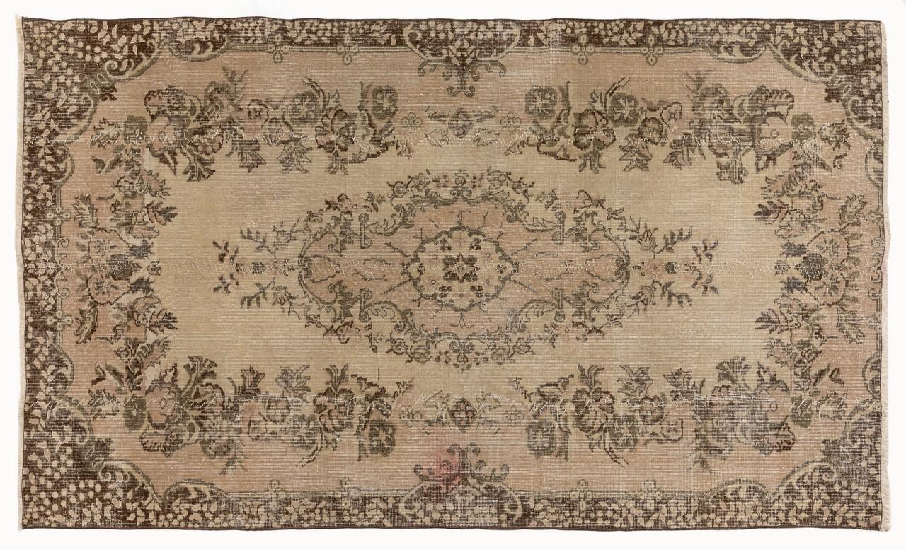 Hand-Knotted 5.4x9 Ft Room Size Handmade Vintage Turkish Area Rug, Baroque Design Carpet For Sale