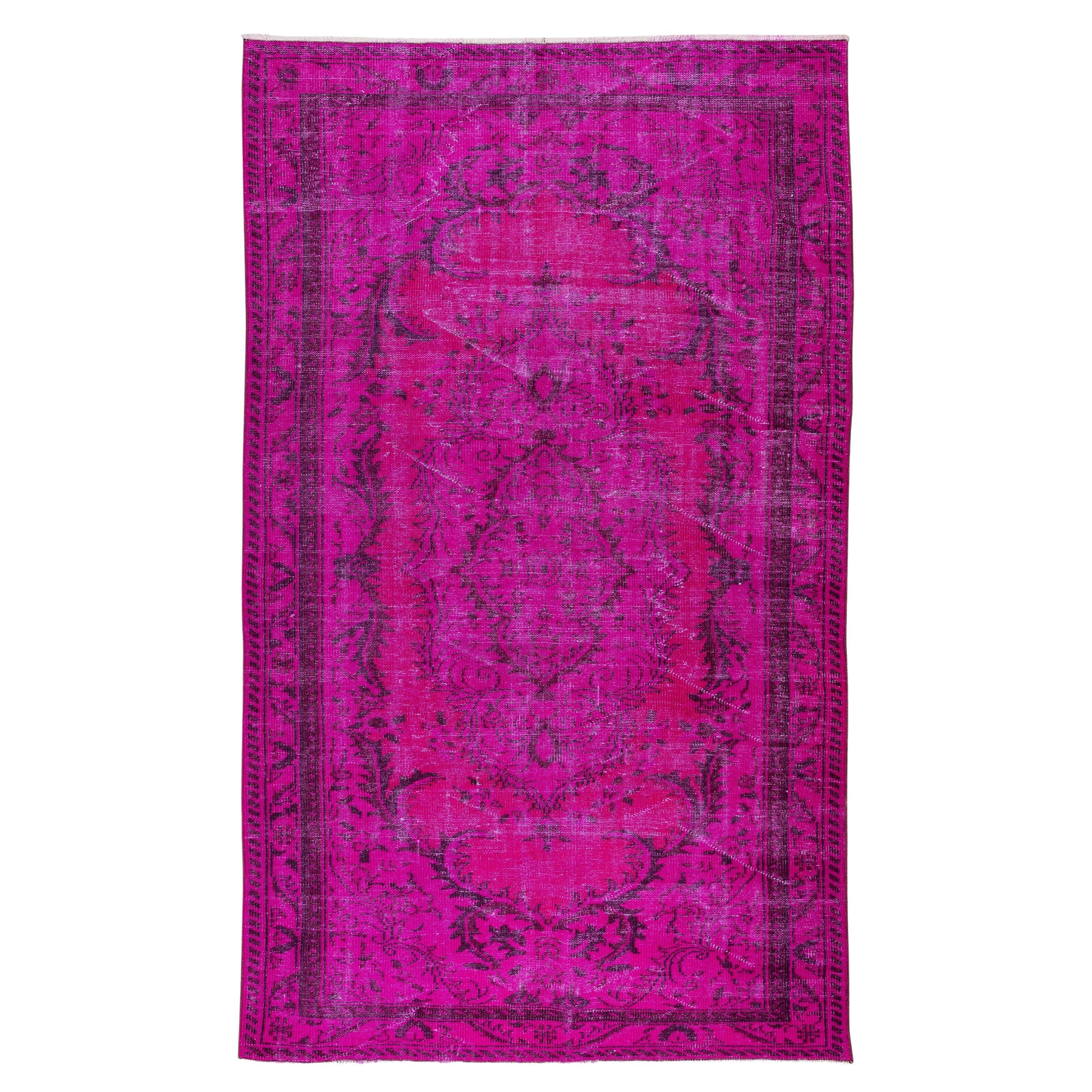 5.4x9 Ft Fantastic Hot Pink Area Rug, Turkish Handmade Medallion Design Carpet