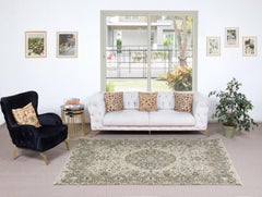 5.4x9 Ft Handknotted Turkish Wool Rug. Vintage Area Carpet with Medallion Design