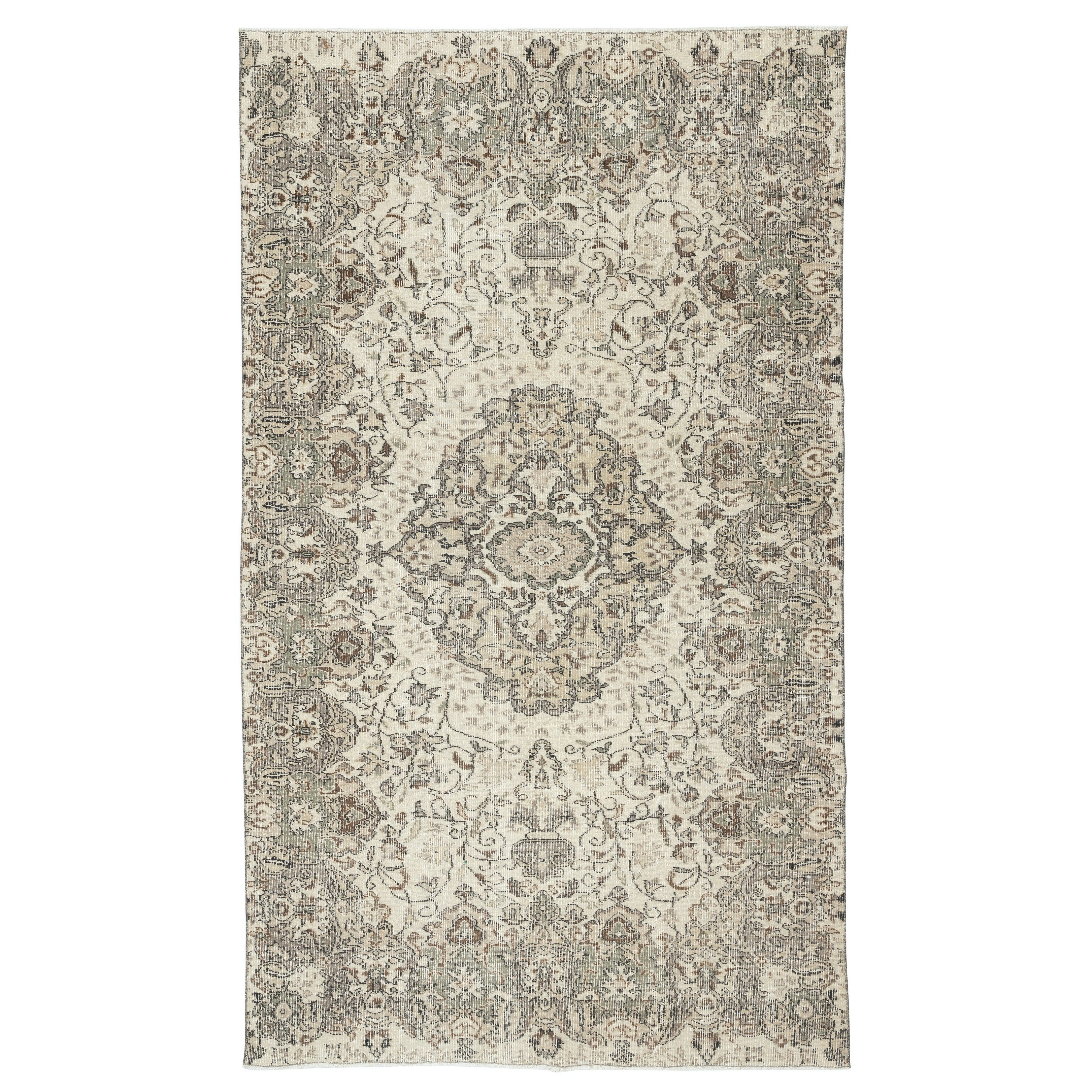 5.4x9 Ft Tapis de laine turque noué à la main. Tapis de sol vintage avec design en médaillon