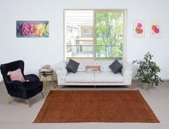 5.4x9 Ft Handmade Area Rug for Kids Room. Orange Modern Living Room Rug