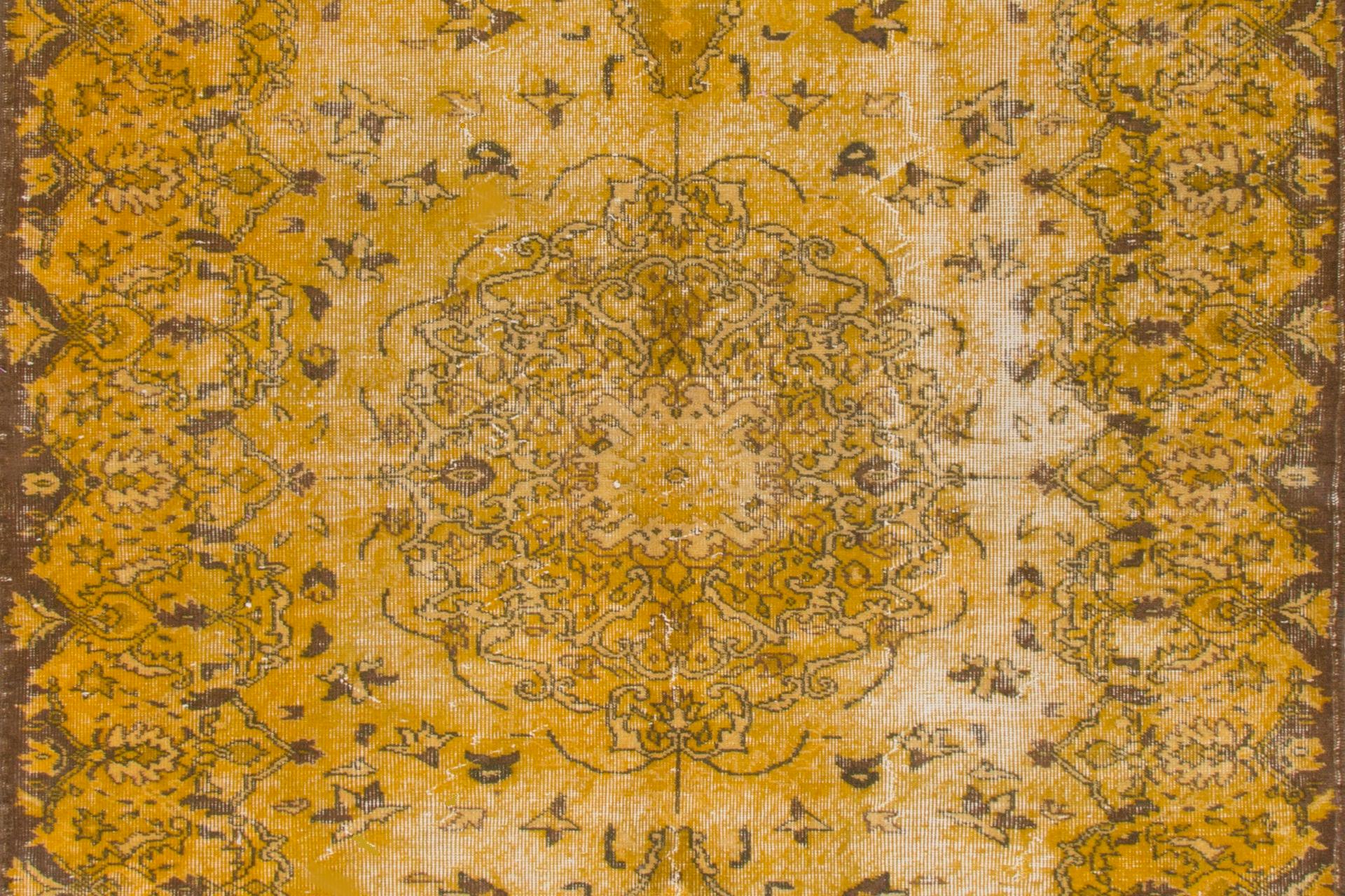 Infuse your living space with warmth and vibrancy with this stunning modern handmade Turkish rug in yellow. 
It made of low wool pile on cotton foundation. 
Handcrafted by skilled artisans, this rug embodies the perfect blend of traditional