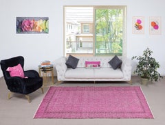 5.4x9 Ft Handgefertigter Türkischer Wollteppich. Vintage Overdyed Pink Teppich für modernes Zuhause