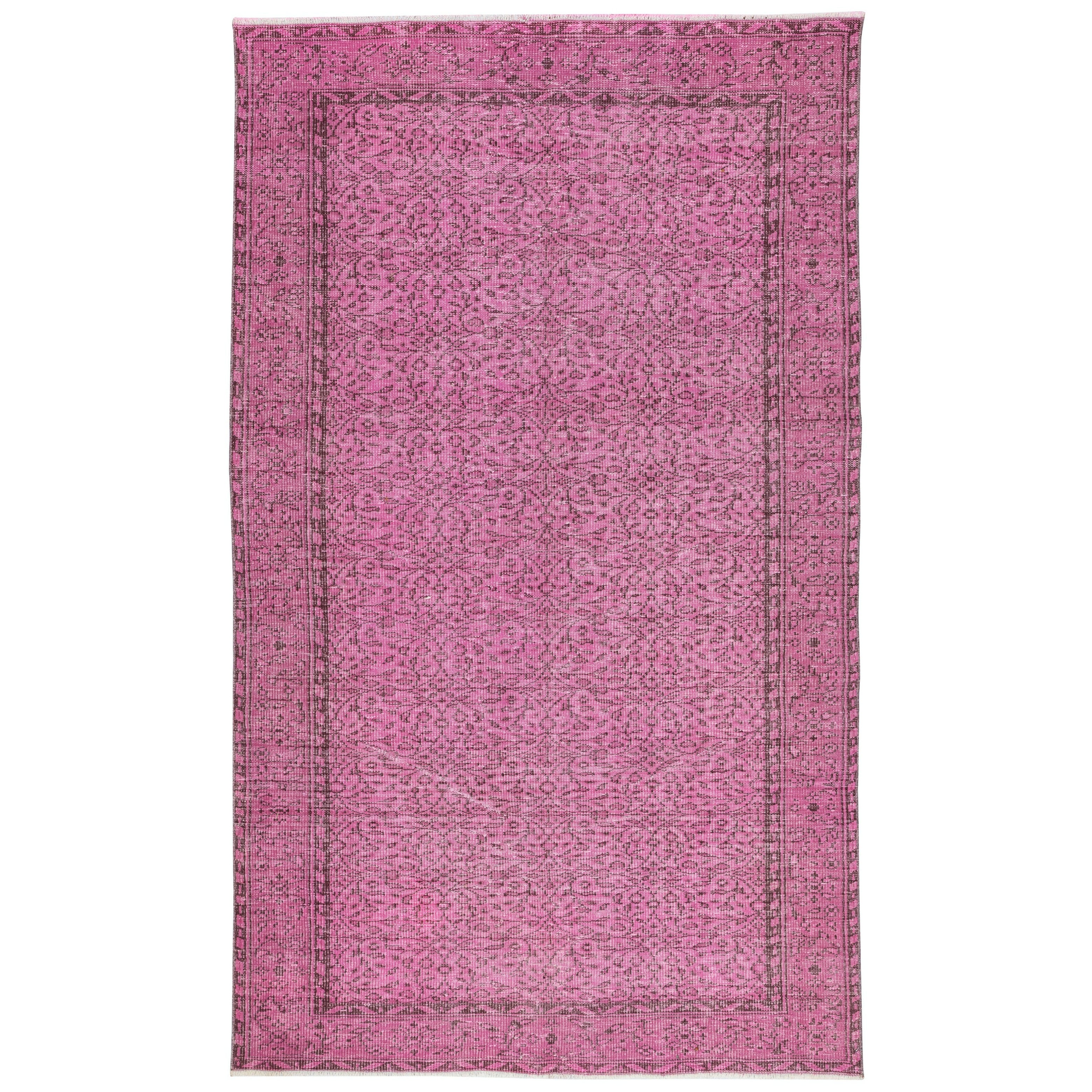 5.4x9 Ft Handgefertigter Türkischer Wollteppich. Vintage Overdyed Pink Teppich für modernes Zuhause