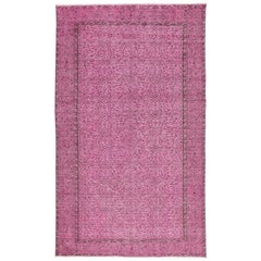 5.4x9 Ft Handgefertigter Türkischer Wollteppich. Vintage Overdyed Pink Teppich für modernes Zuhause