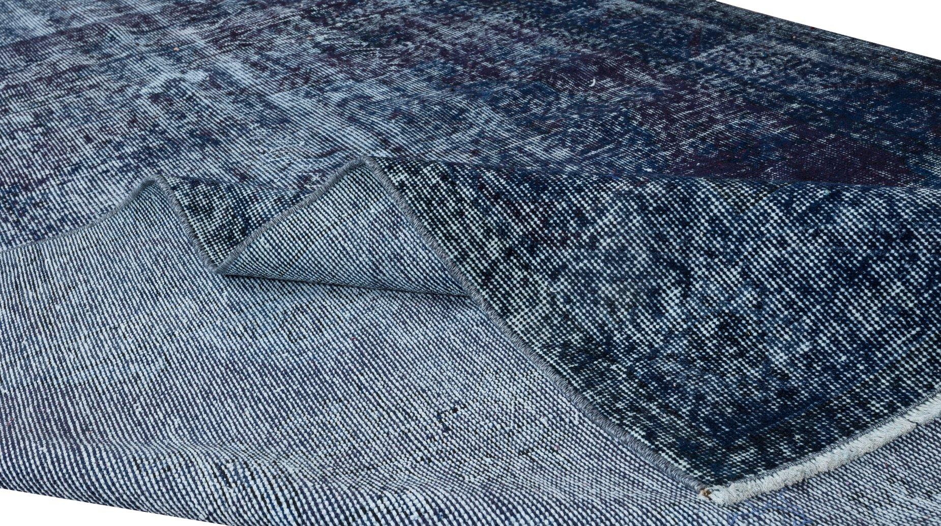 Hand-Woven 5.4x9 Ft Modern Handmade Area Rug, Vintage Turkish Wool Carpet in Navy Blue