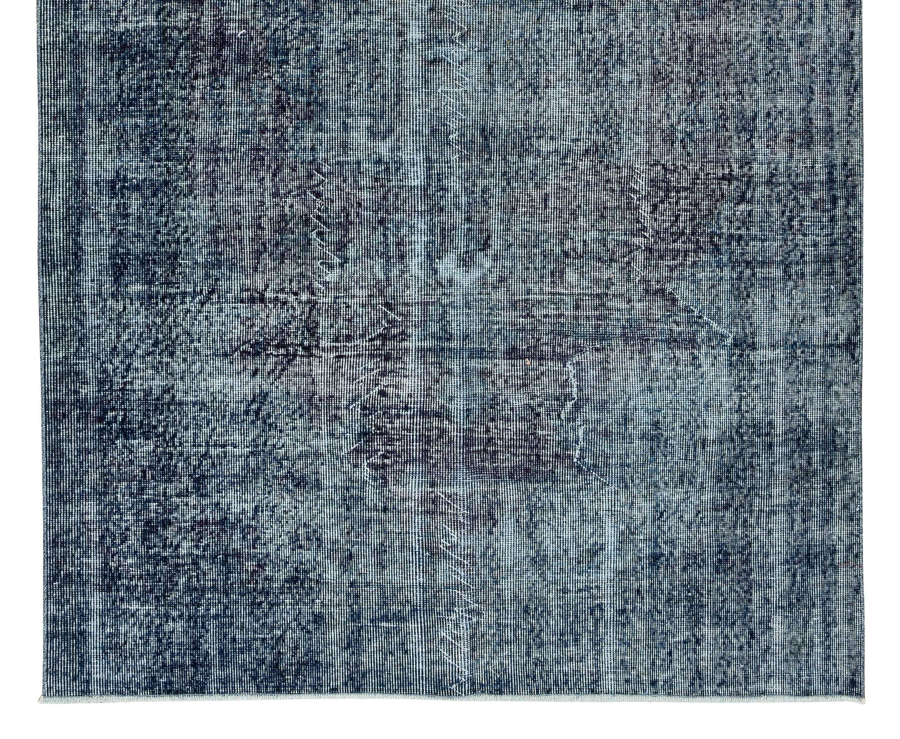 20th Century 5.4x9 Ft Modern Handmade Area Rug, Vintage Turkish Wool Carpet in Navy Blue