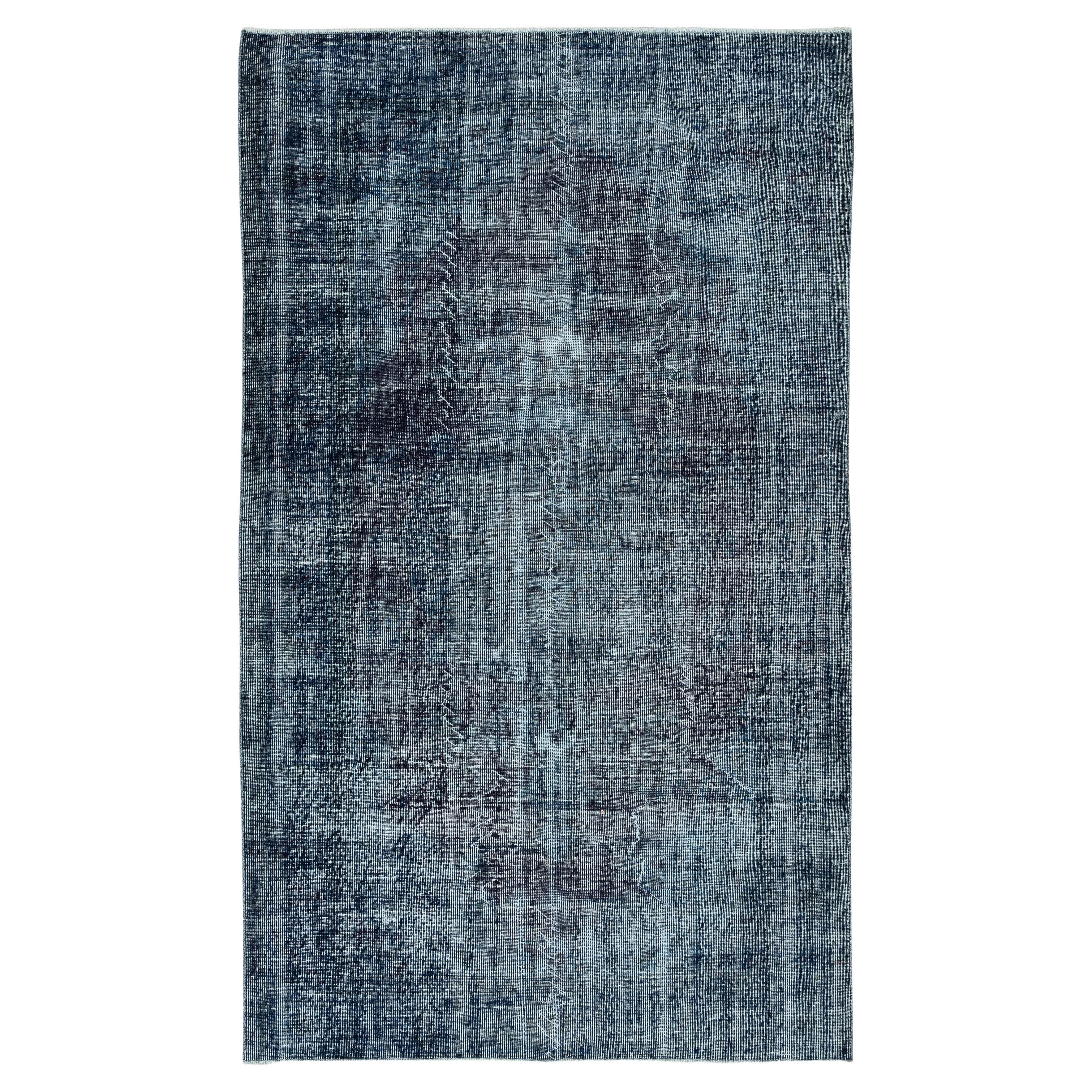 5.4x9 Ft Modern Handmade Area Rug, Vintage Turkish Wool Carpet in Navy Blue