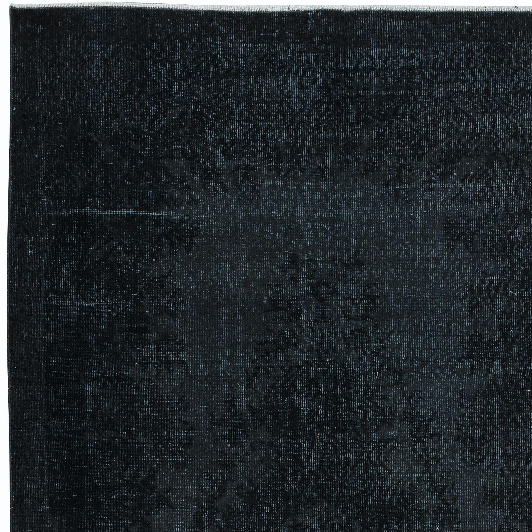 Alfombra turca moderna hecha a mano de 5,4 x 9 pies en gris marengo y negro para casa y oficina Turco en venta