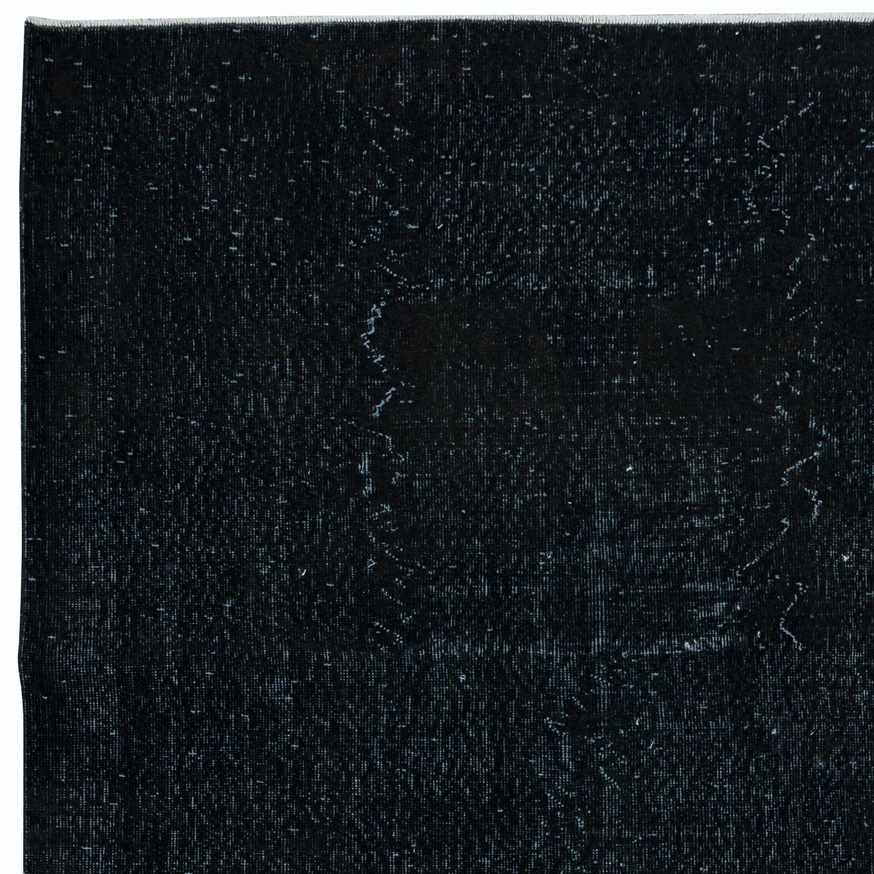 Turkish 5.4x9 Ft Plain Black Area Rug, Handknotted and Handwoven in Turkey For Sale